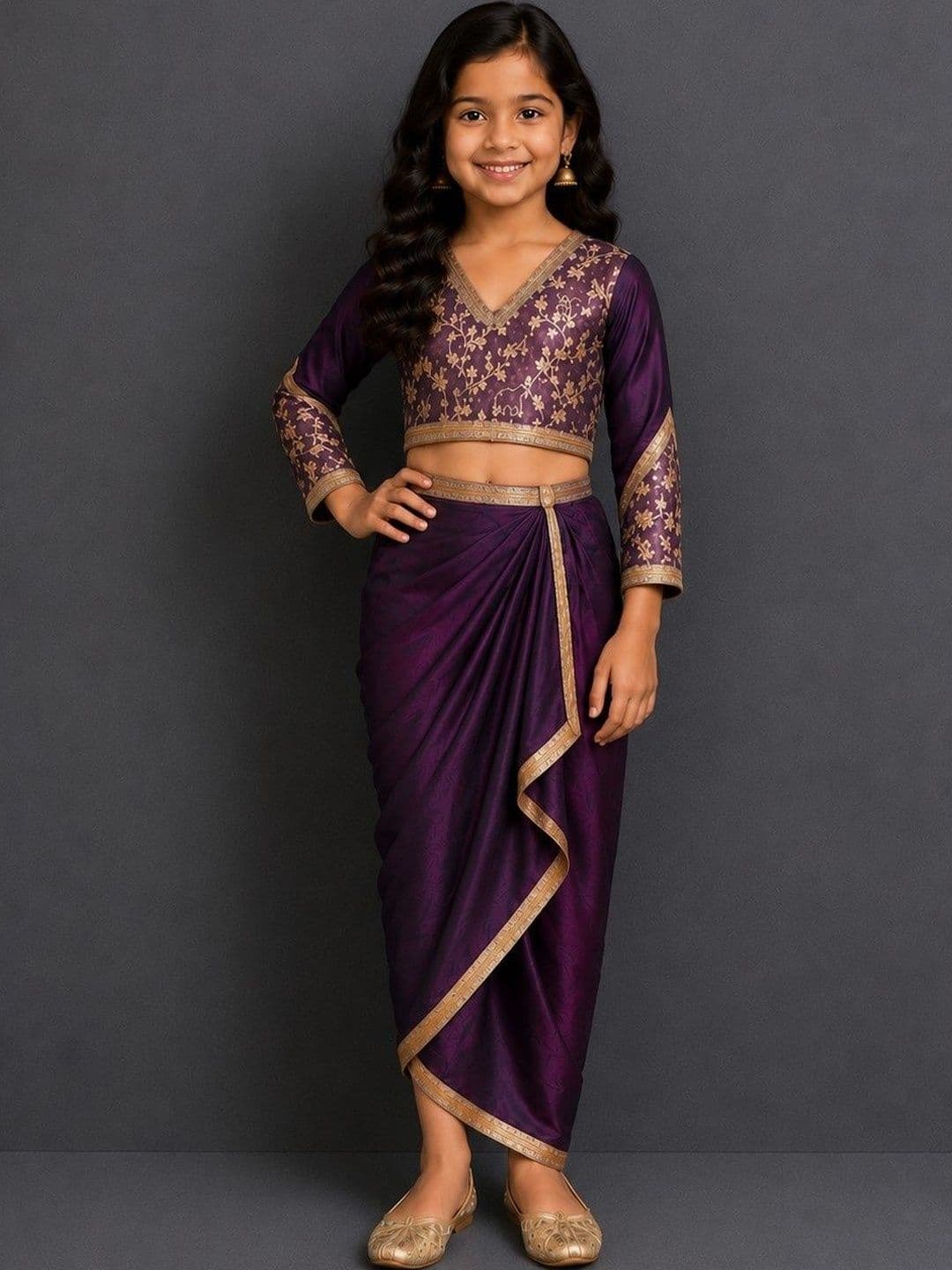 The Little Tales Girls Ready to Wear Drape Skirt With Chanderi Blouse - view 1