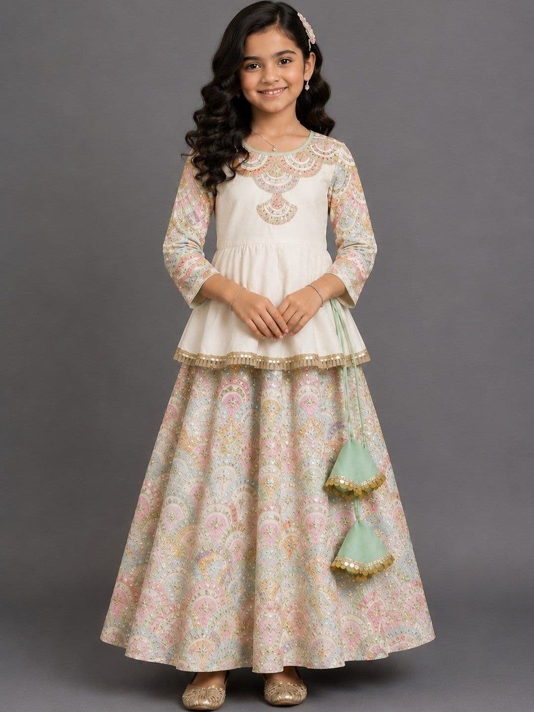 The Little Tales Girls Embroidered Ready to Wear Lehenga & - view 1