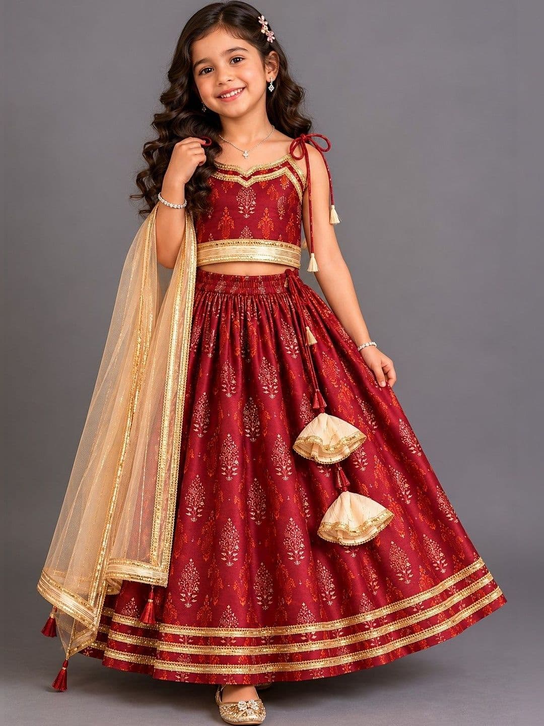 The Little Tales Girls Embroidered Ready to Wear Lehenga & Blouse With Dupatta - view 1
