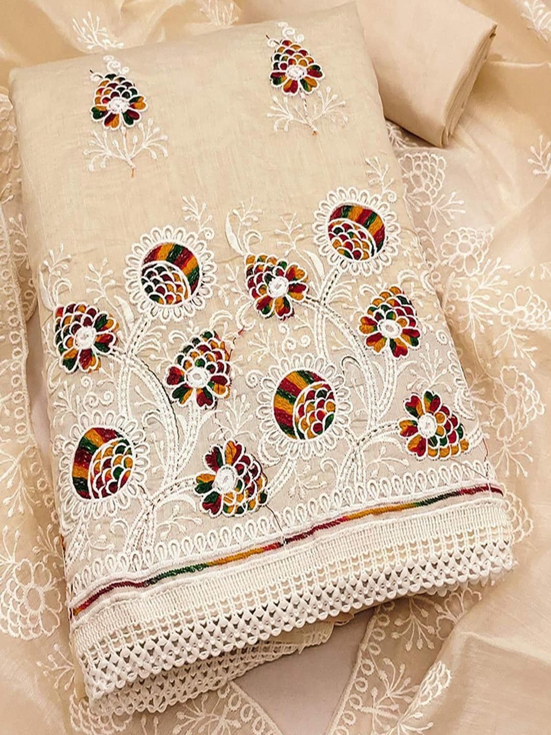 Peachmode Women Floral Embroidered Chanderi Cotton Unstitched Dress Material - view 1