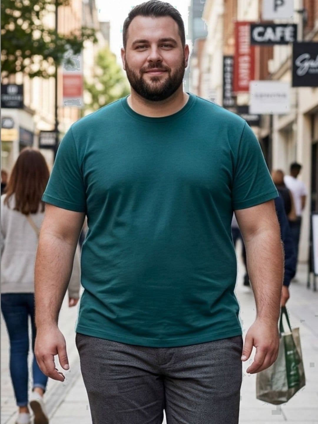 Metronaut Rigo Plus Size Men Teal Soild Round Neck Regular Fit Cotton T-shirt - view 1