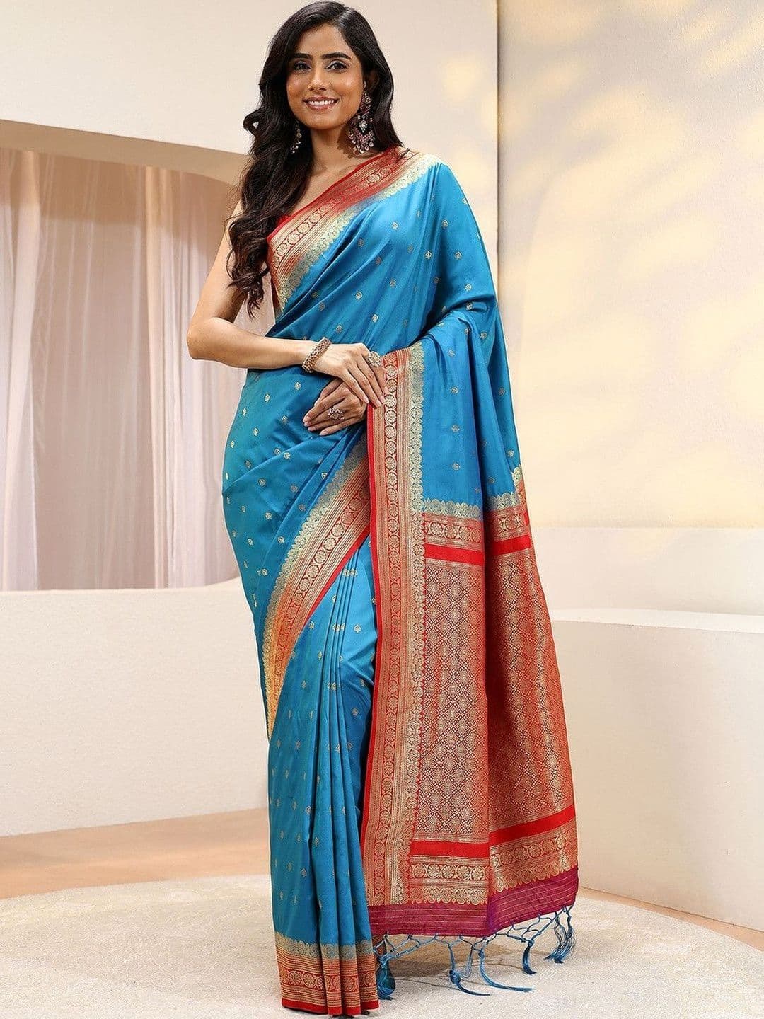 Libas Blue Ethnic Woven Design Silk Blend Saree - view 1