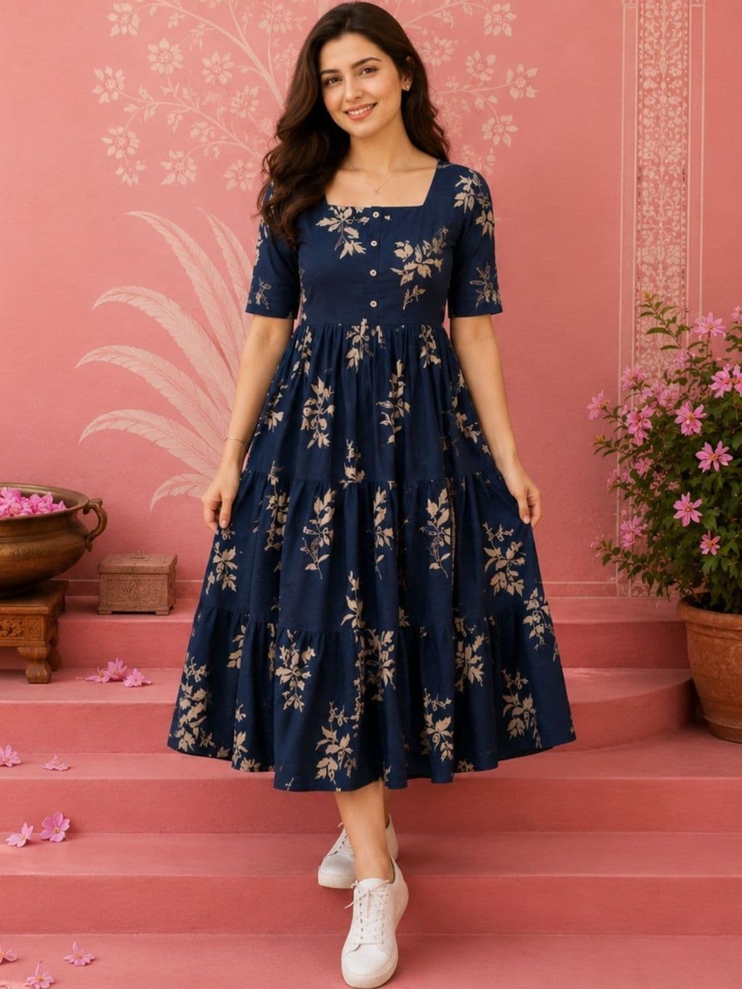 NAVYAAZRI Floral Print A-Line Midi Dress - view 1