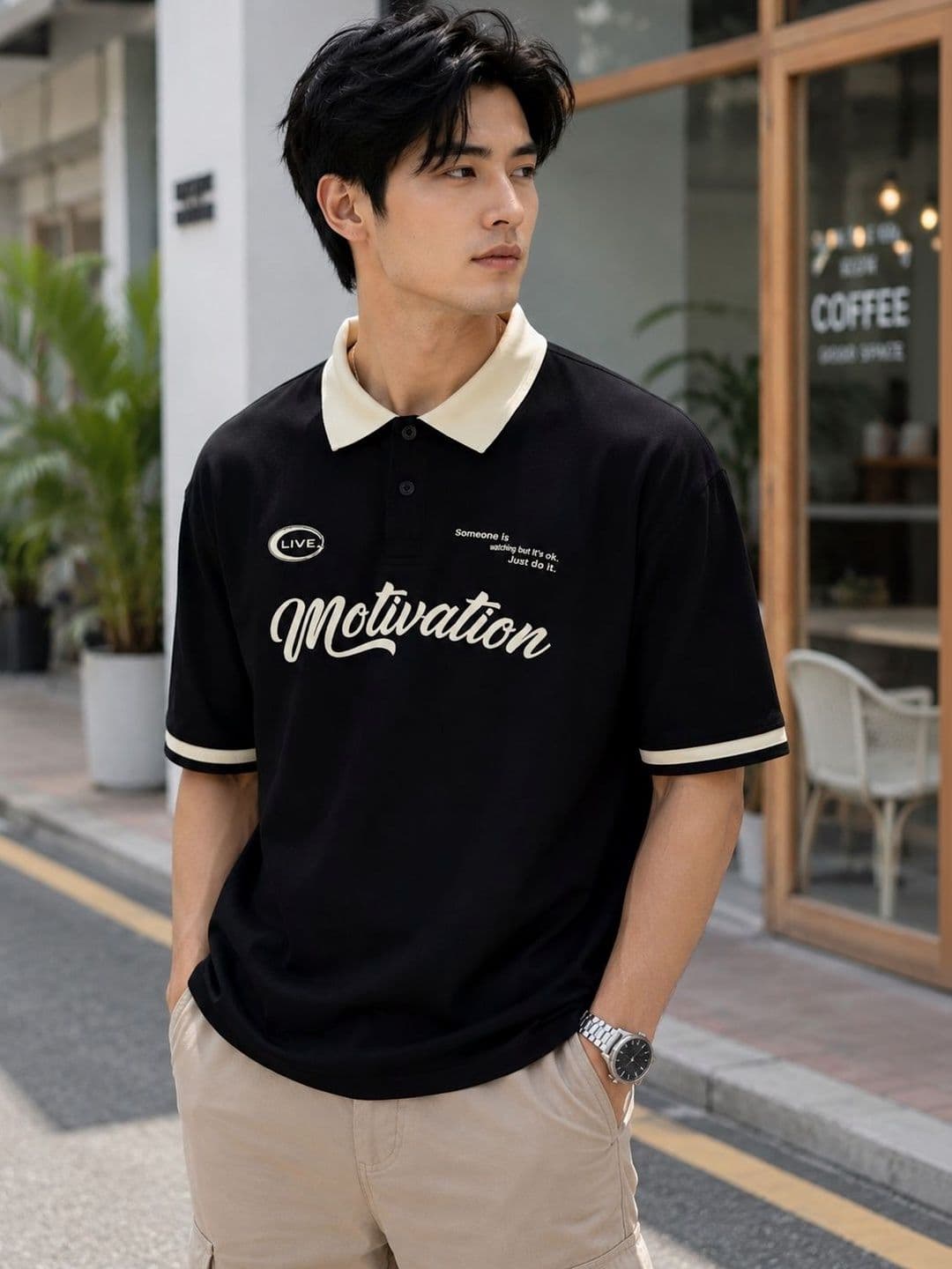 Moda Rapido Men Typography Printed Polo Collar T-shirt - view 1