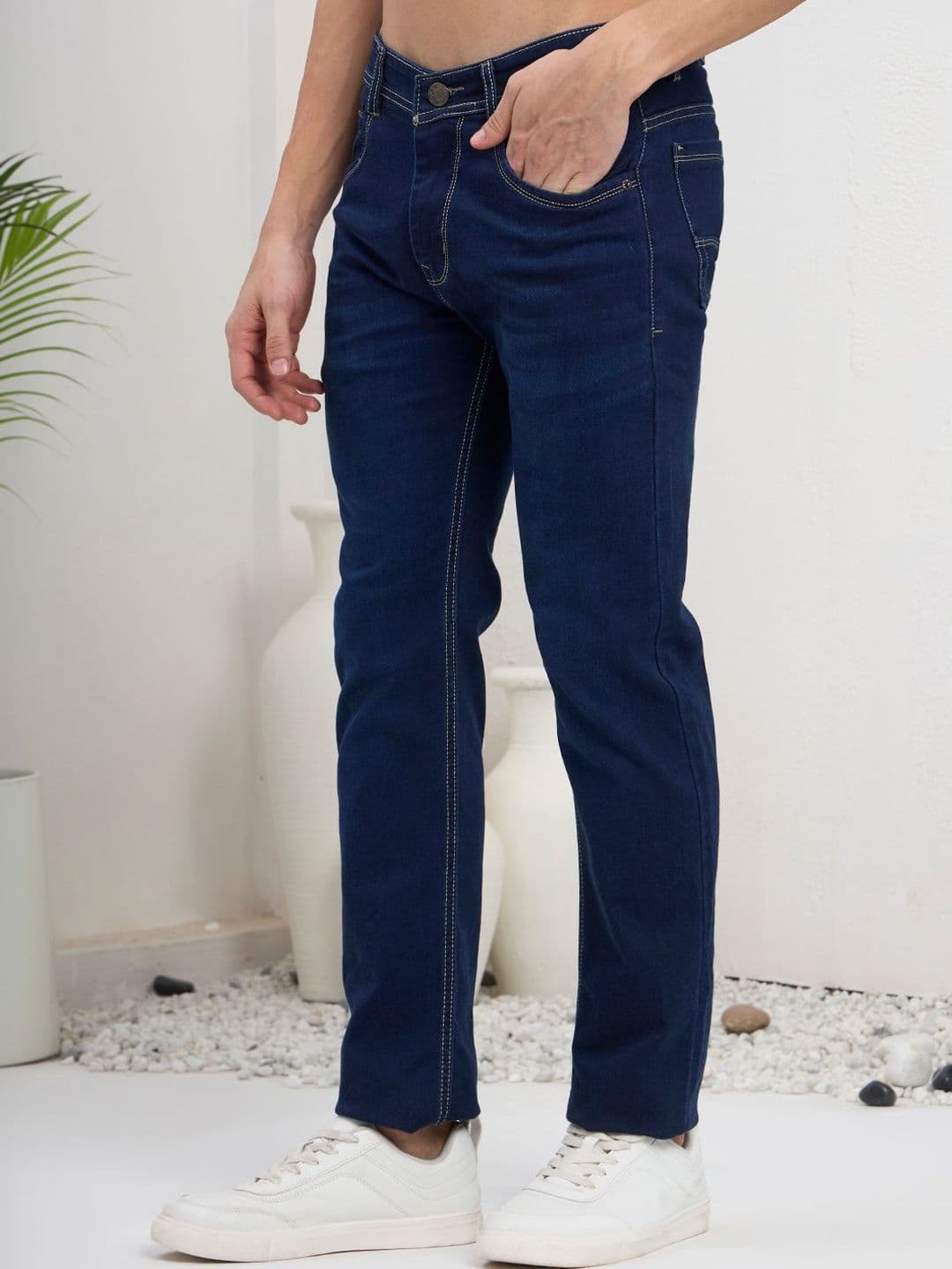 THE CRUSH OF FASHION Men Dark Blue Slim Fit Mid-Rise Zip Fly Regular Length Denim Jeans - view 1