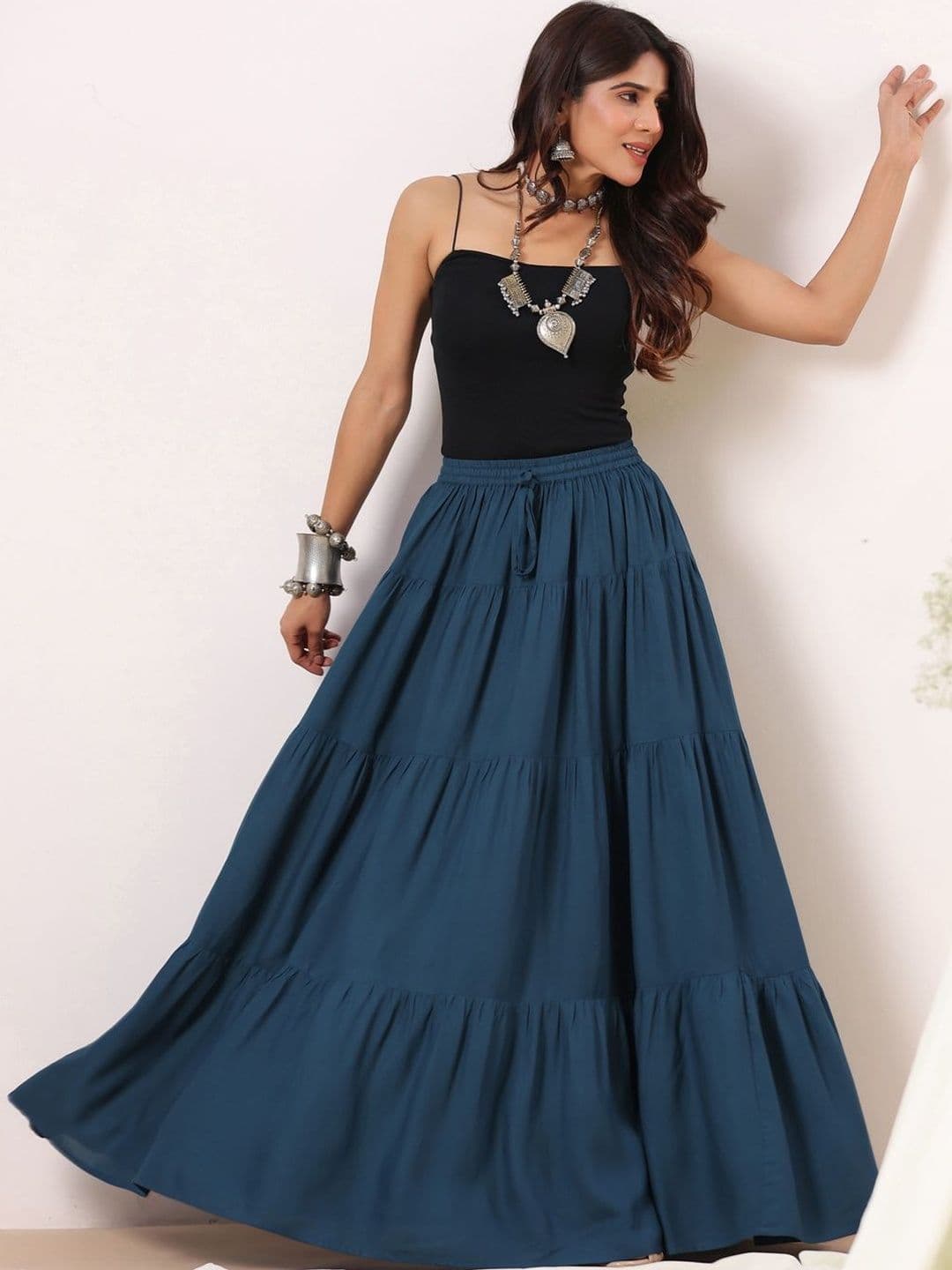 Rimeline Women Tiered Maxi Flared Skirt - view 1