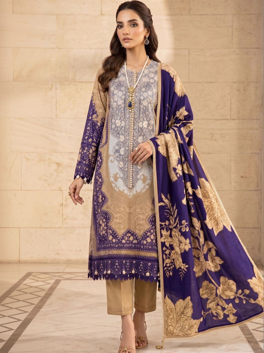 Rosaniya Printed Pure Cotton Unstitched Dress Material - view 1