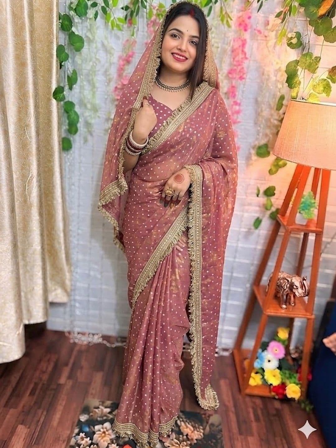 M DINESH & CO Polka Dot Silk Blend Banarasi Saree - view 1