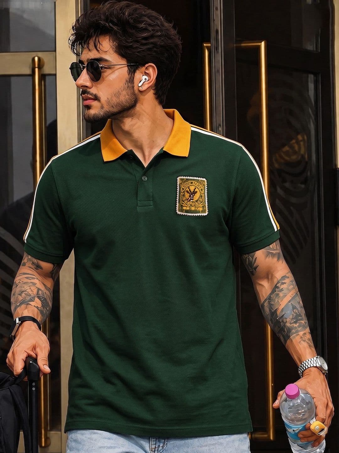 Utopium Men Brand Logo Colourblocked Polo Collar T-shirt