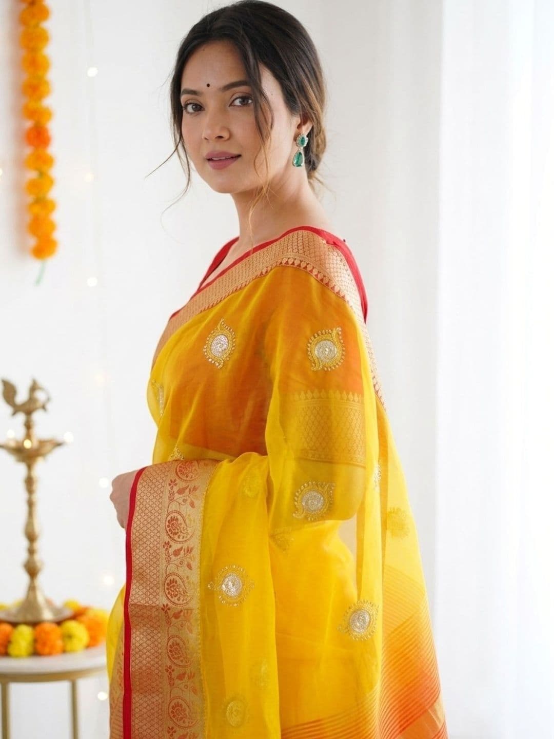 KALINI Ethnic Motifs Embroidered Organza Designer Kanjeevaram Saree - view 1