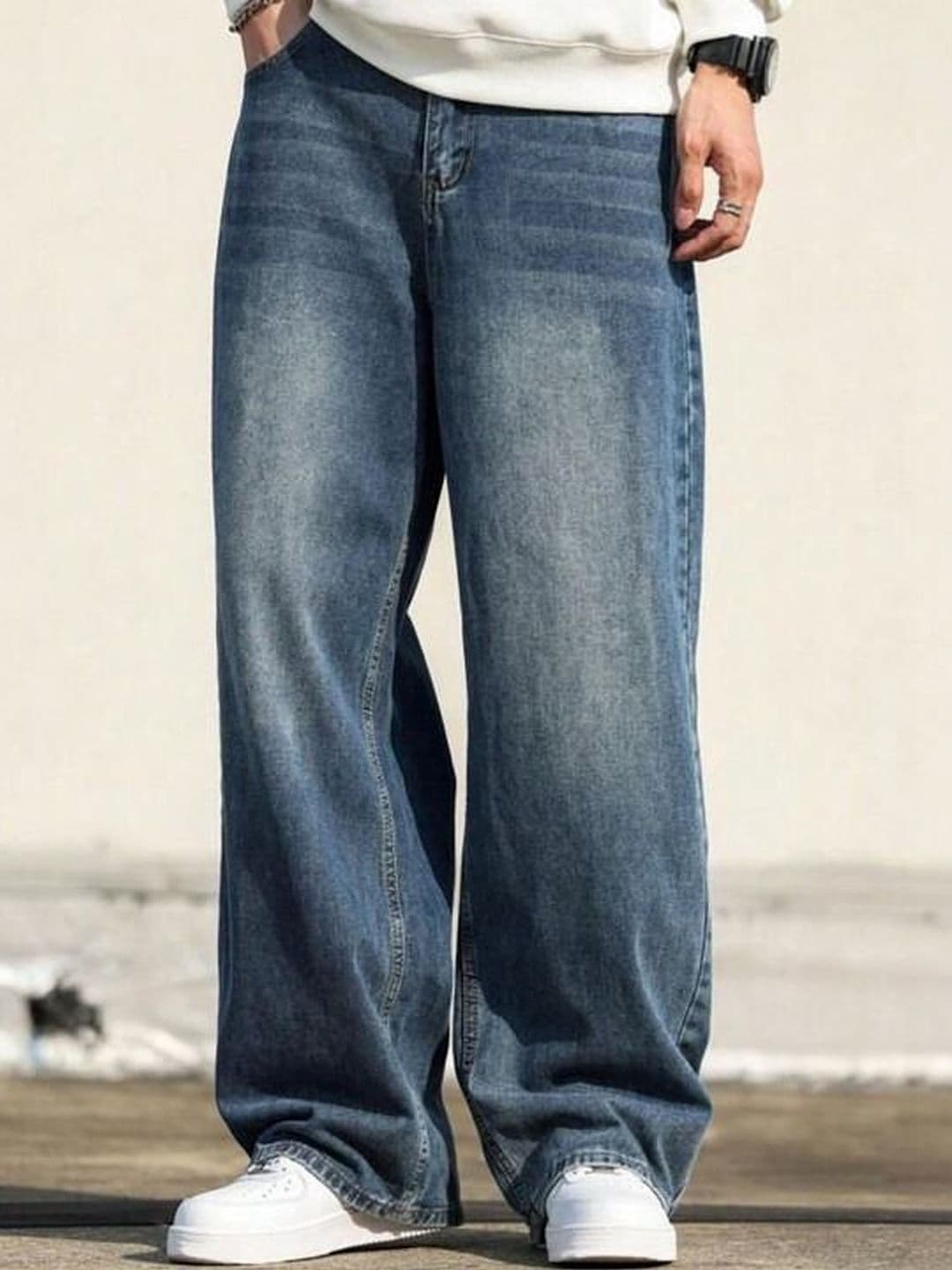 STEPLE DENIMS Men Baggy Fit Clean Look High-Rise Cotton Jeans - view 1