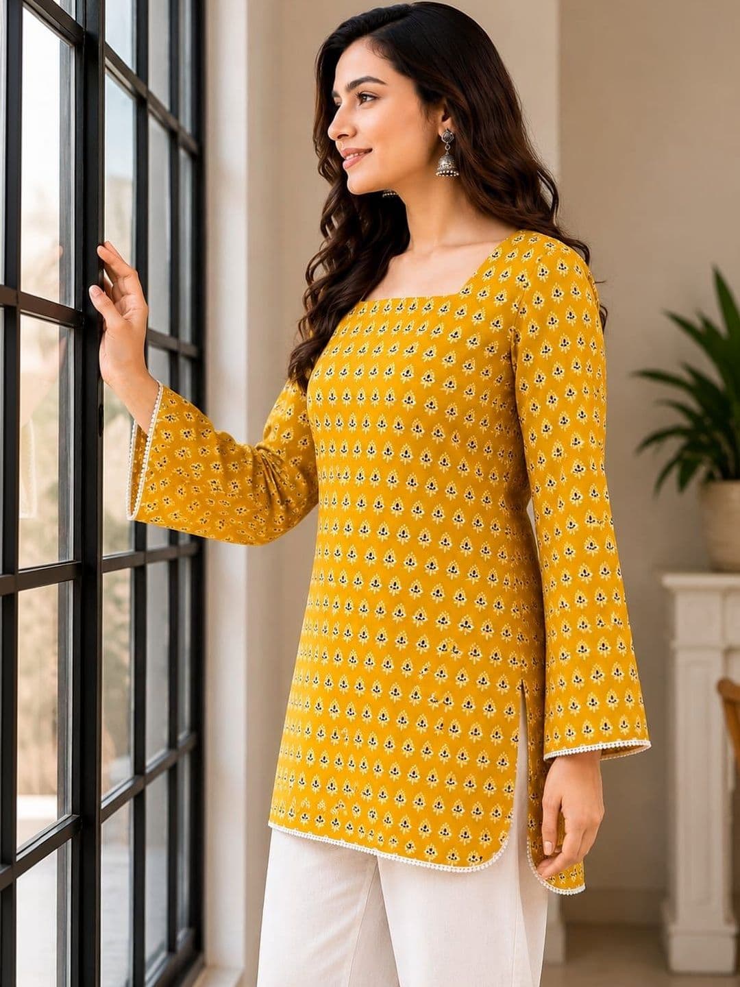 Classy Creation Ethnic Motifs Printed Square Neck Flared Sleeves Kurti - view 1
