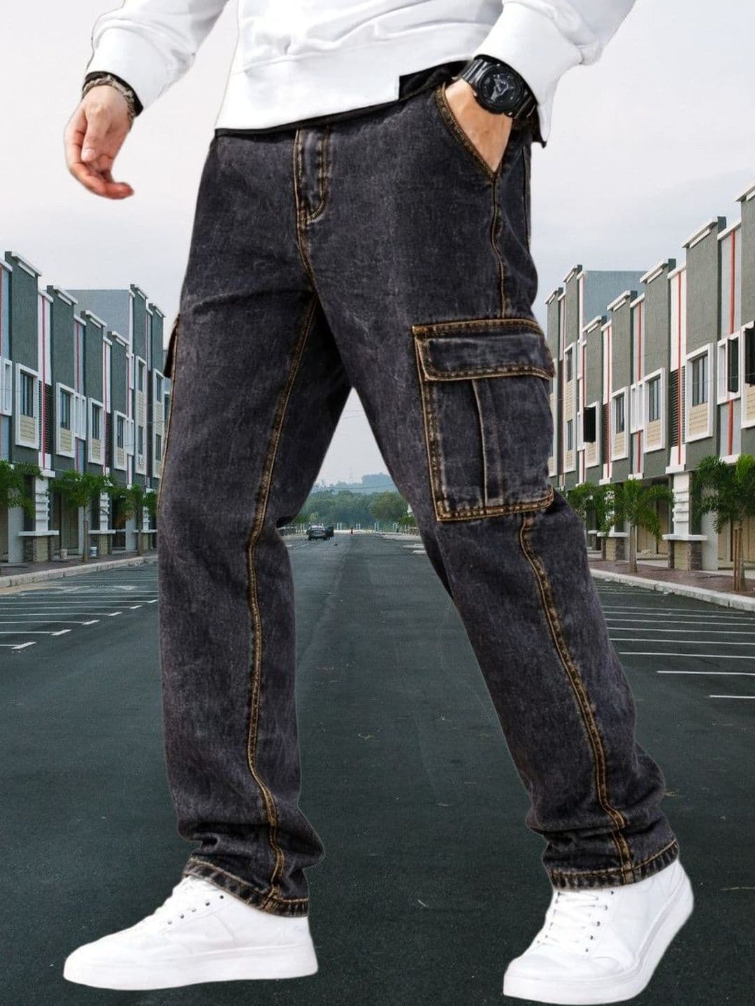Playfeel Men Loose Fit Cargos Trousers - view 1