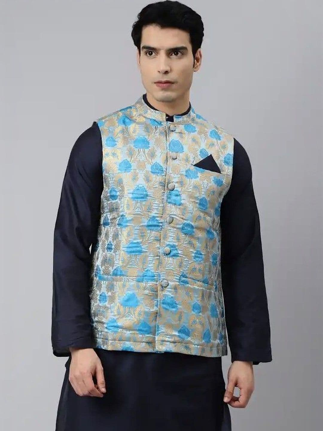 Tulsattva Woven Design Mandarin Collar Neck Woven Nehru Jacket - view 1