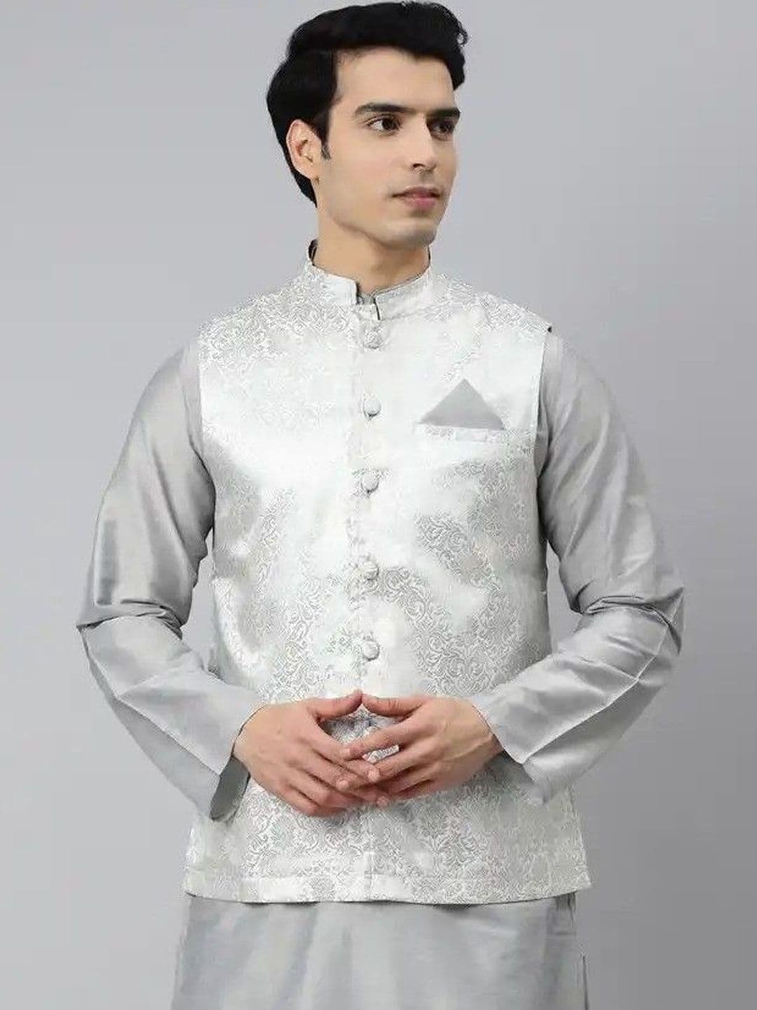 Tulsattva Woven Design Mandarin Collar Neck Woven Nehru Jacket - view 1