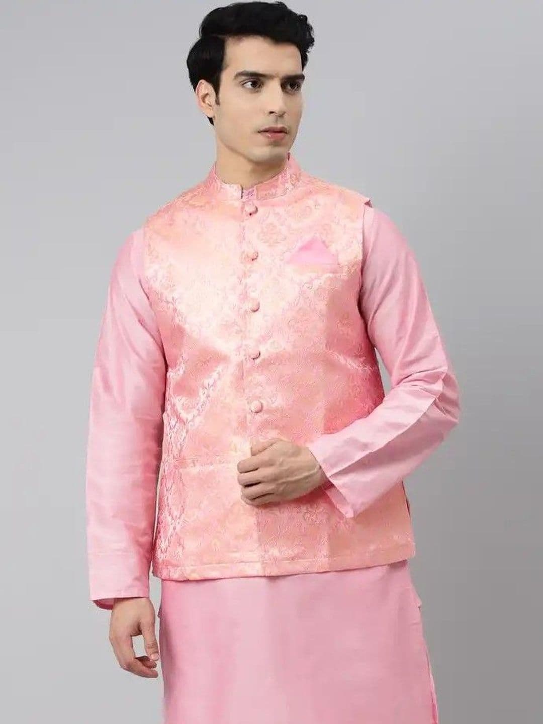 Tulsattva Woven Design Mandarin Collar Neck Woven Nehru Jacket - view 1