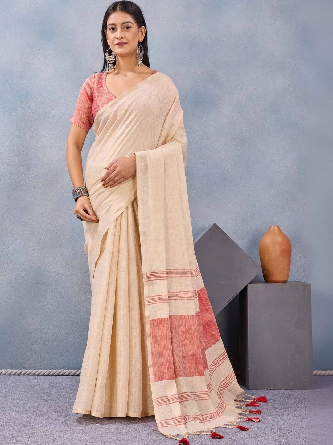Mitera Striped Cotton Blend Saree - view 1
