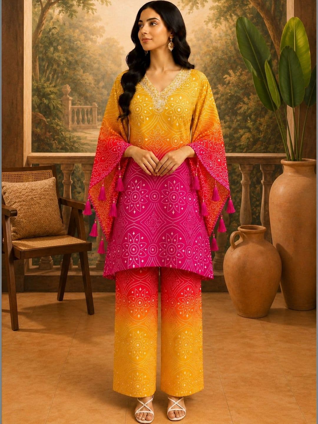 Sangria Women Ethnic Motifs Printed Regular Kurta with Palazzos - view 1