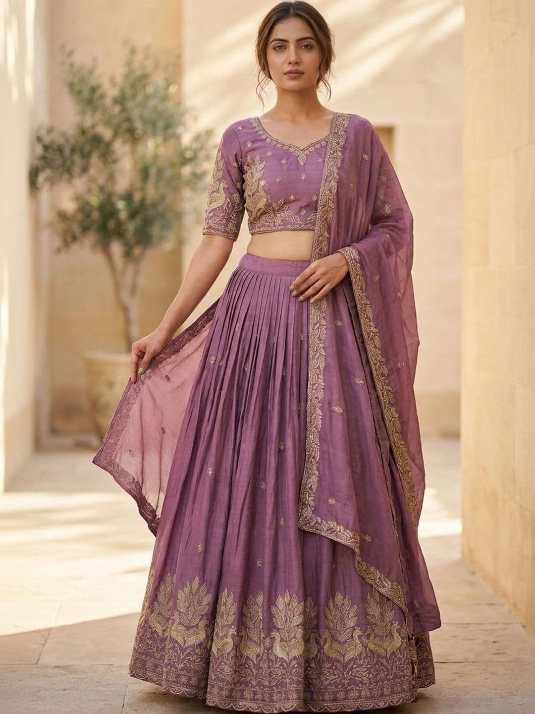 Closin Embroidered Ready to Wear Lehenga & Unstitched Blouse With Dupatta - view 1