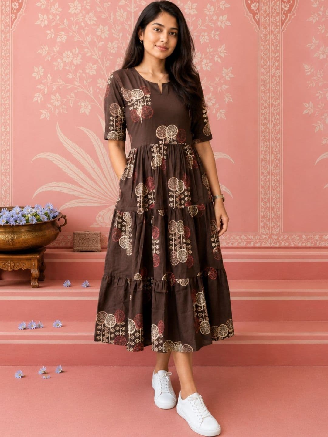 NAVYAAZRI Ethnic Motifs Print A-Line Midi Dress - view 1