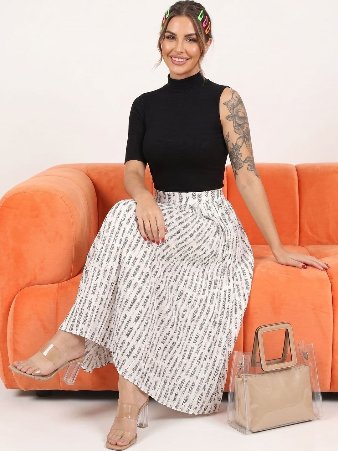 Neon Femme Women Georgette Geometric Maxi A-Line Skirt - view 1