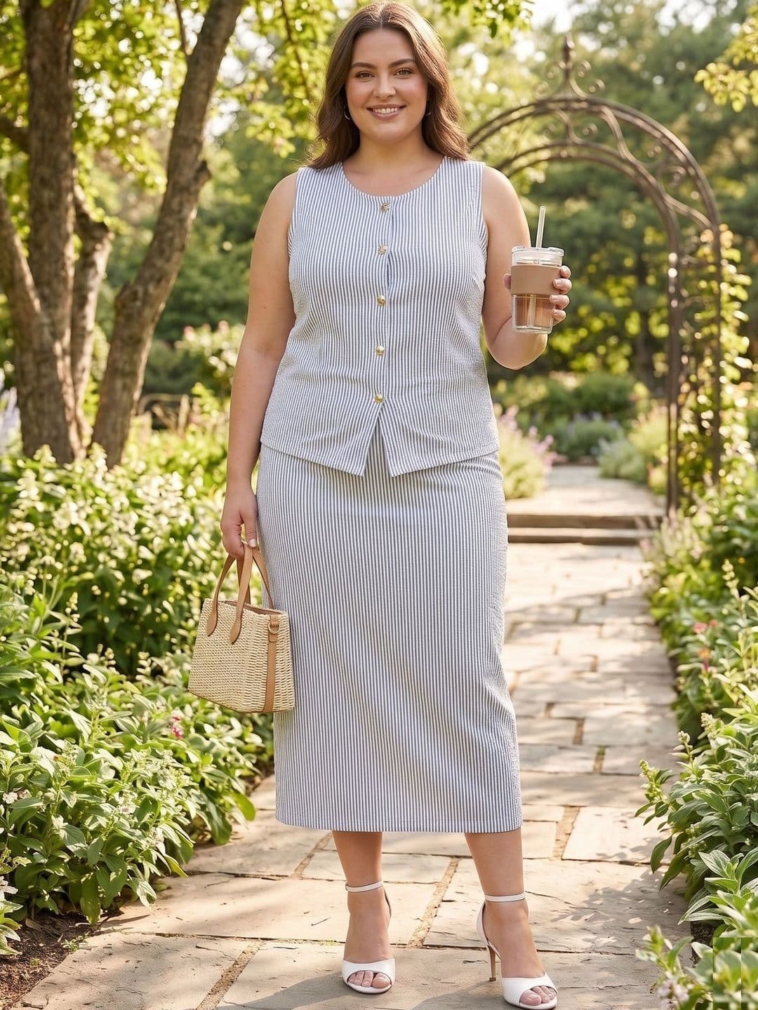 JAKANARY Knitted Striped Top with Skirt - view 1