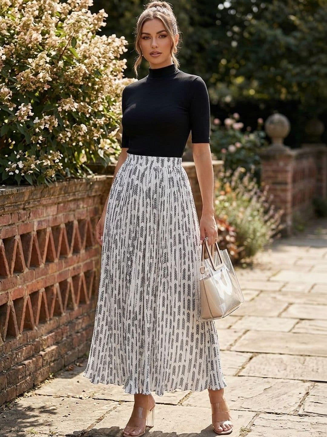 JAKANARY Women Georgette Graphic Maxi Flared Skirt - view 1