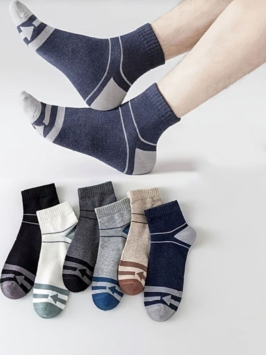 VAPINDIA Unisex Pack of 6 Cotton Striped Ankle Length Socks - view 1