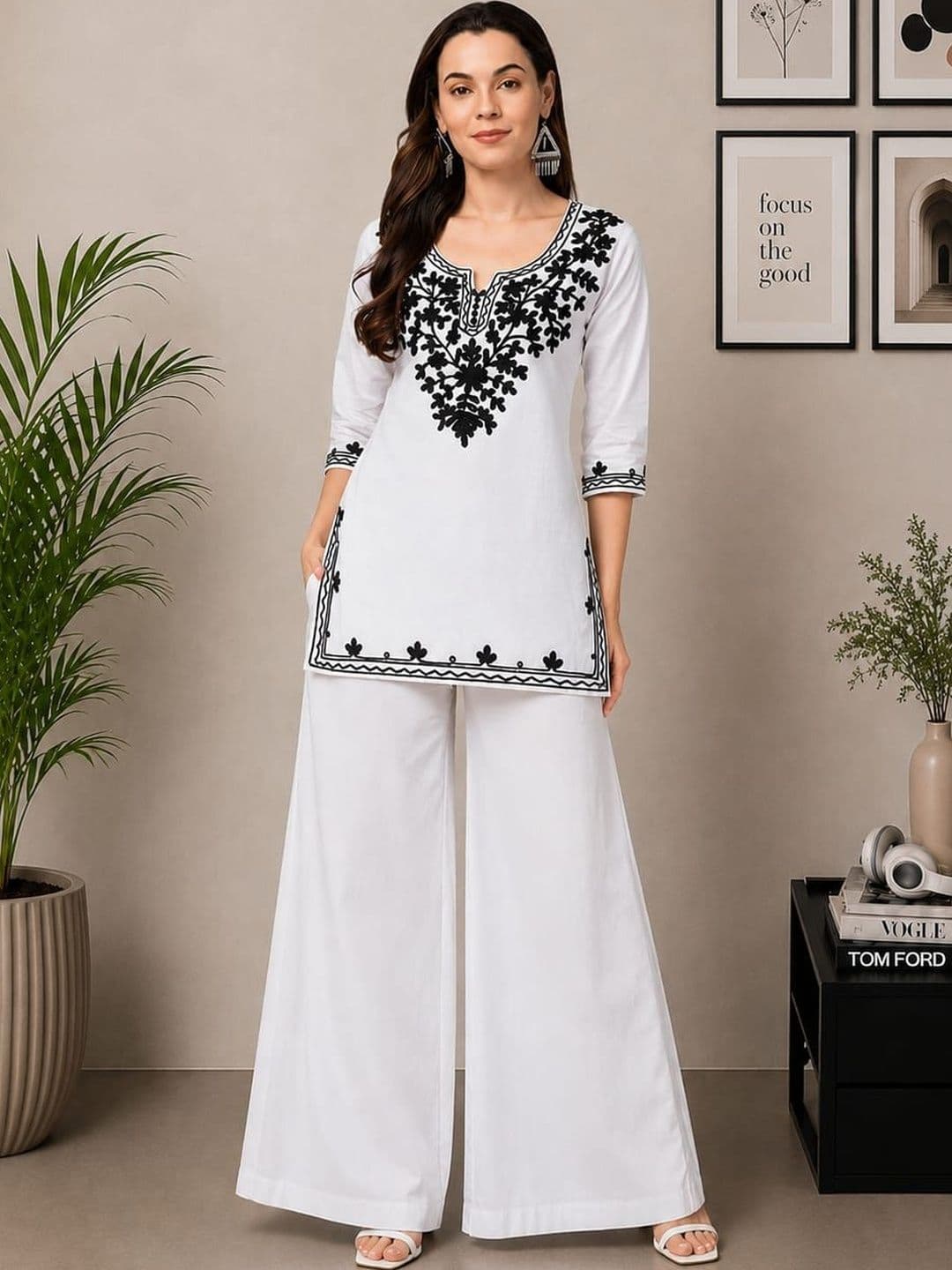 CROWN KING Women Ethnic Motifs Embroidered Regular Thread Work Kurta with Palazzos - view 1