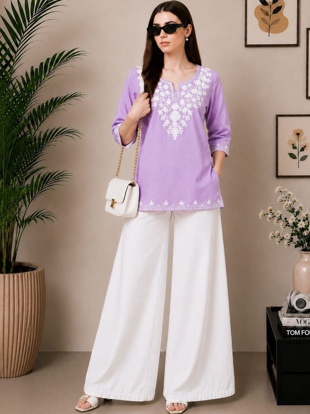 CROWN KING Women Ethnic Motifs Embroidered Regular Thread Work Kurti with Palazzos - view 1