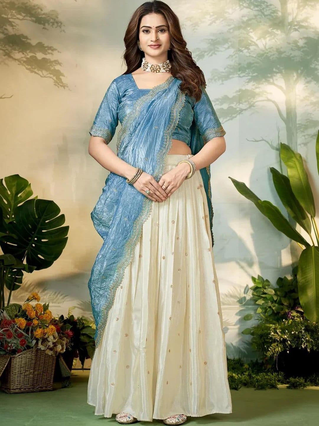 NAVLAKHI Embroidered Sequinned Semi-Stitched Lehenga & Unstitched Blouse With Dupatta - view 1