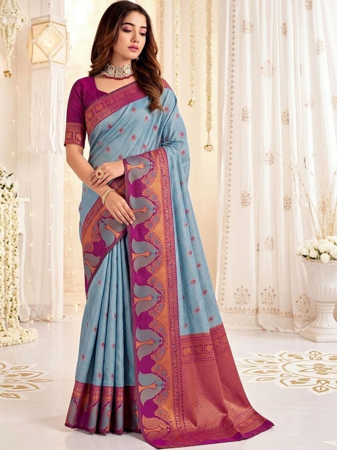 LeeliPeeri Designer Woven Design Zari Silk Blend Designer Banarasi Saree - view 1