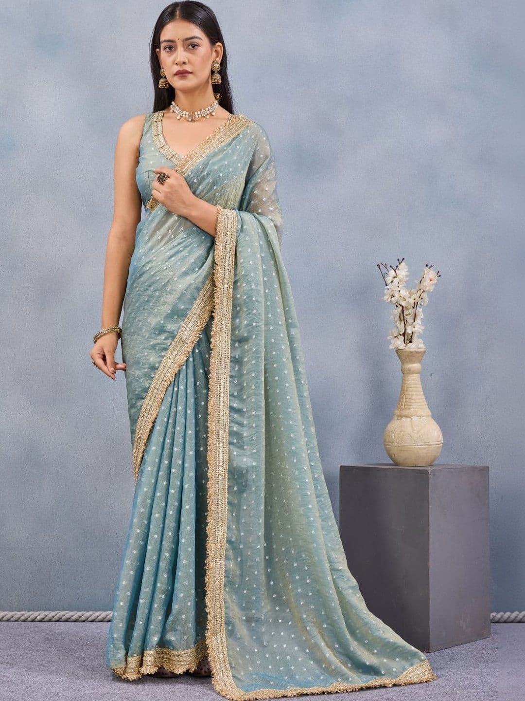 Mitera Polka Dot Zari Saree - view 1