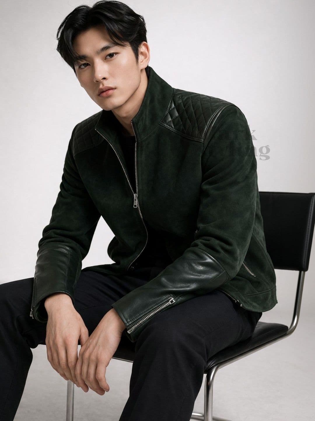 Mark Styling Men Leather Biker Jacket - view 1