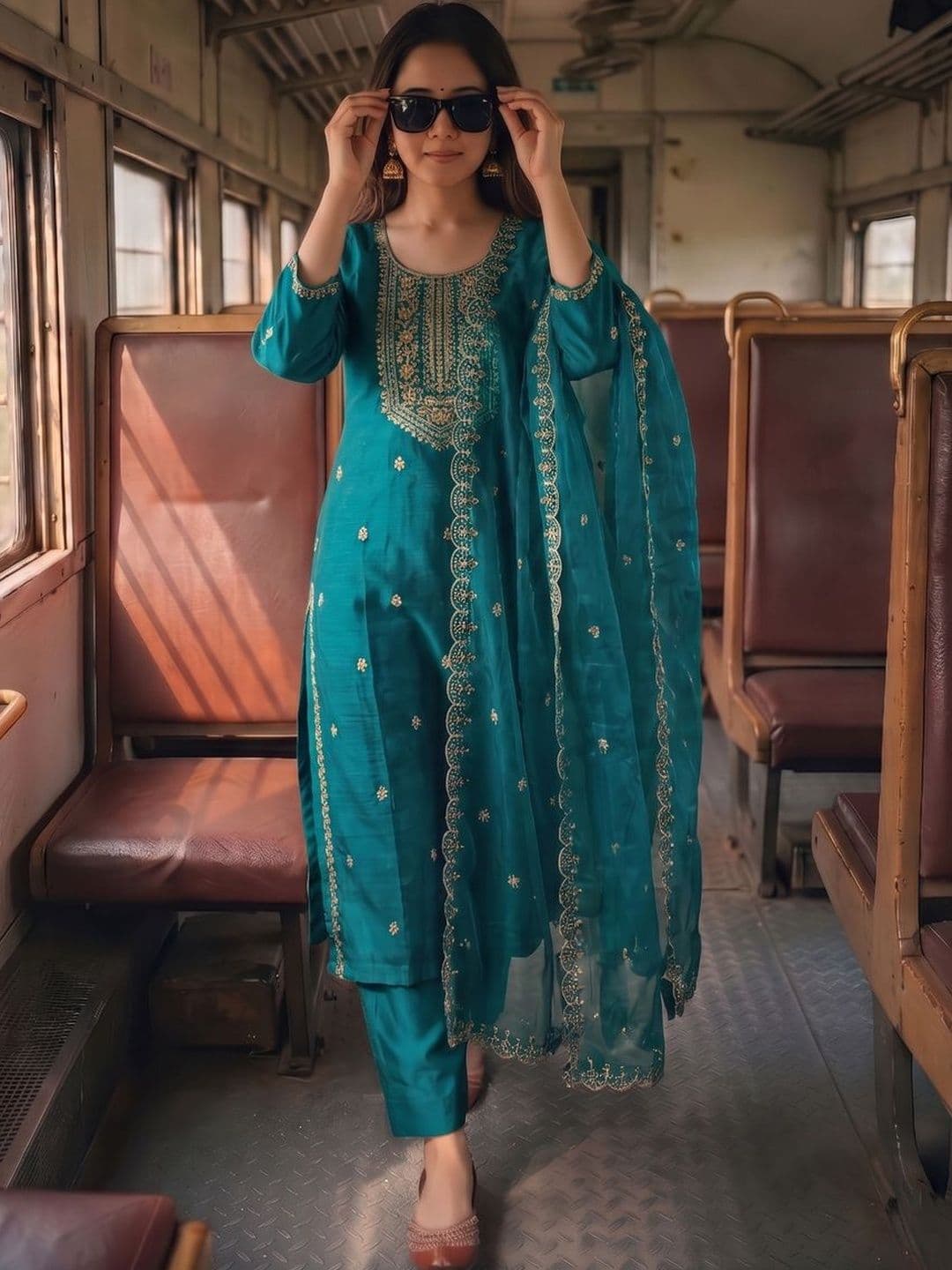 Moda Rapido Women Ethnic Motifs Embroidered Regular Kurta with Trousers & With Dupatta - view 1