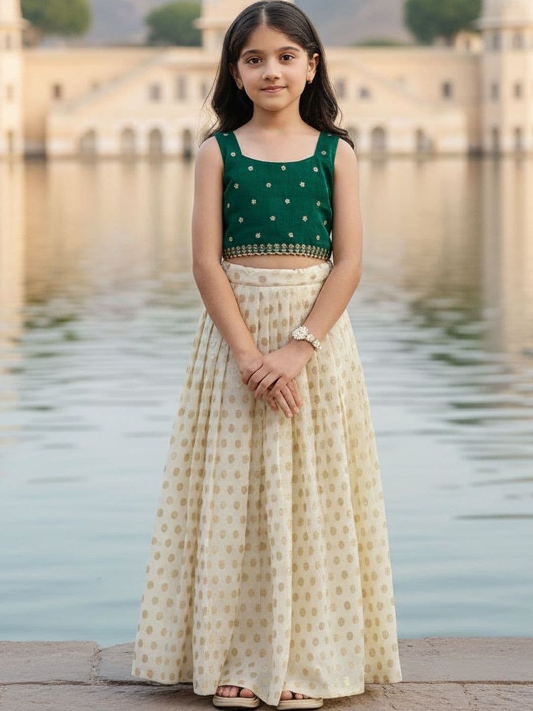Sangria Girls Embroidered Thread Work Zari Ready to Wear Lehenga Choli Set - view 1