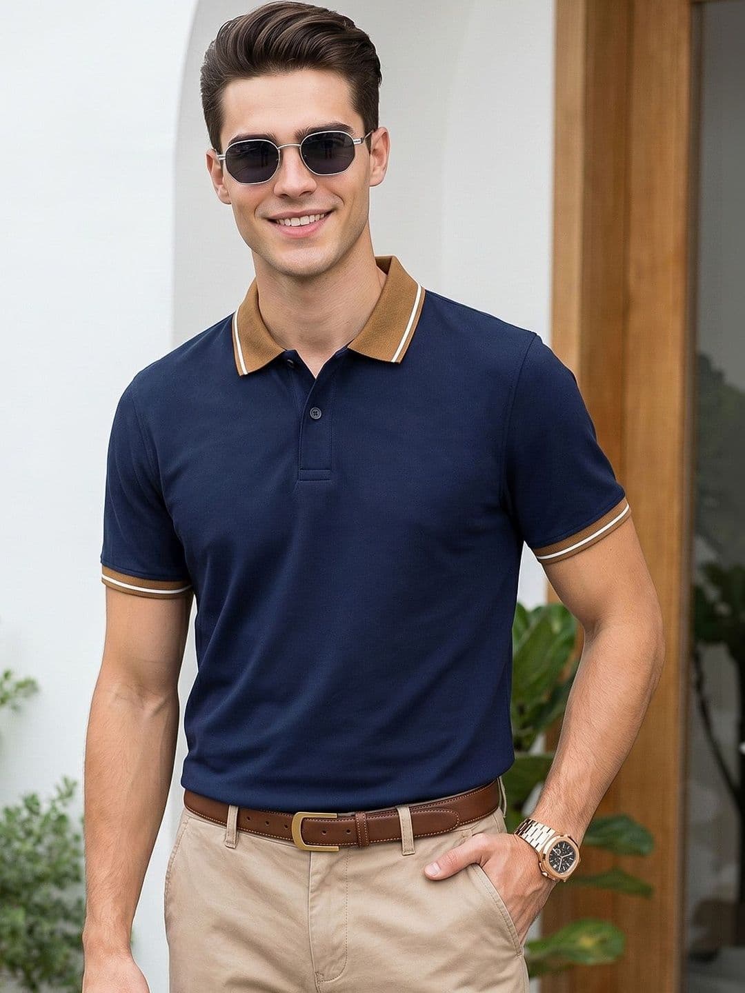 VEIRDO Pure Cotton Polo Collar Short Sleeves T-shirt - view 1