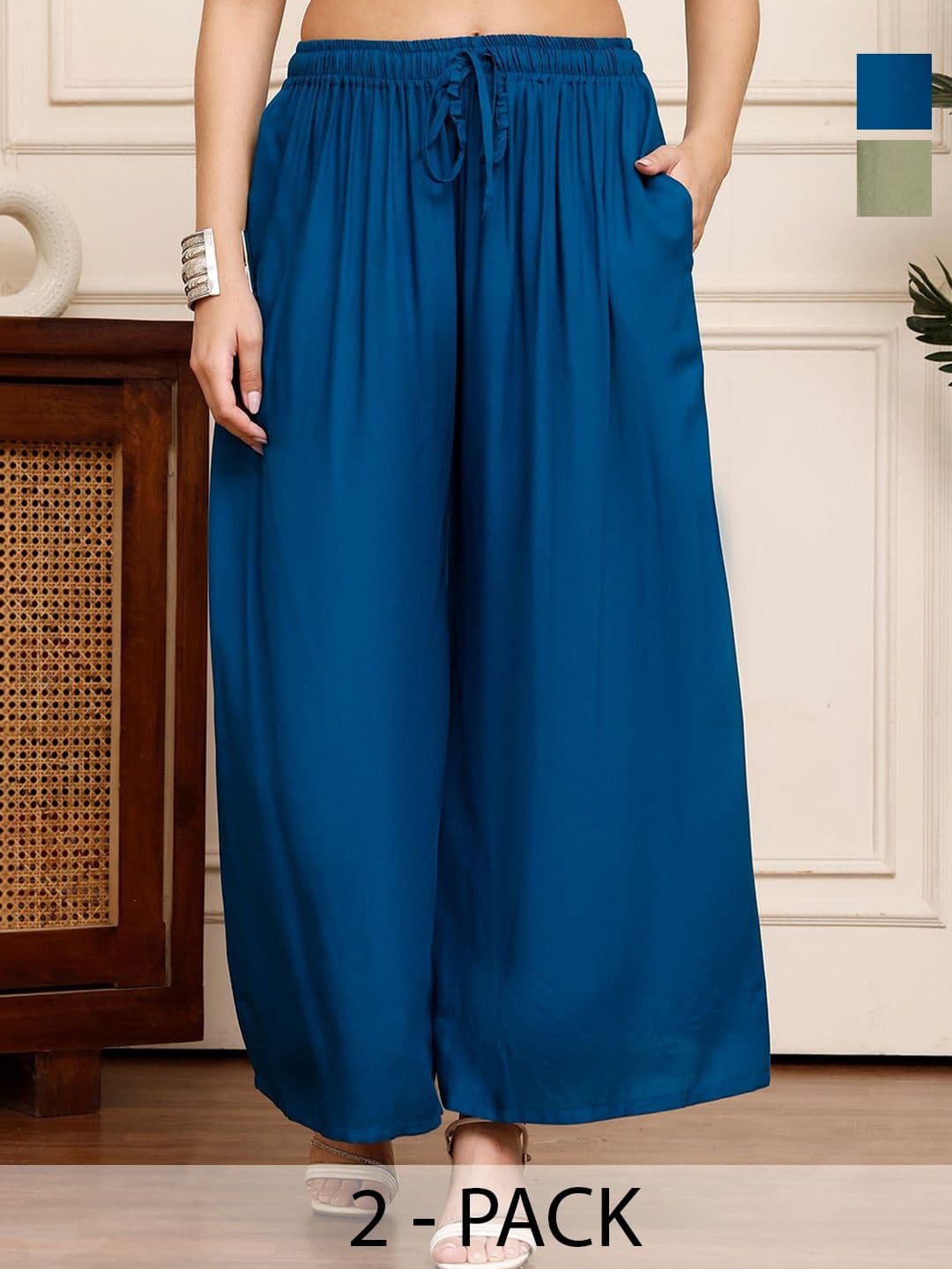 KALINI Women 2 Flared Ethnic Palazzos - view 1