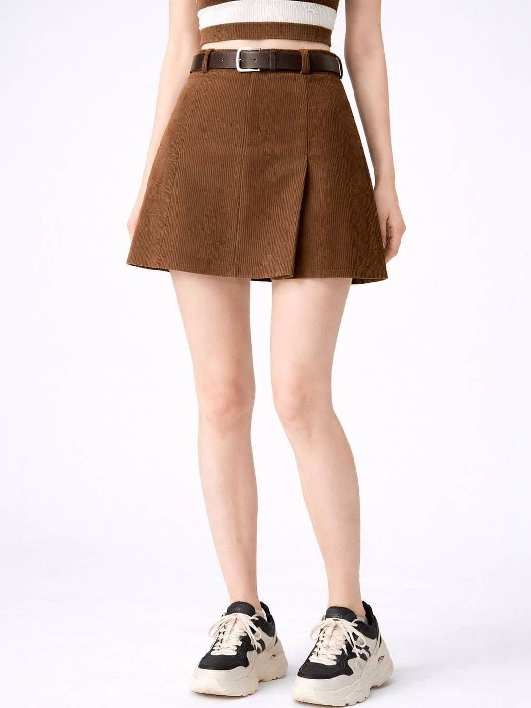 Suo Women Corduroy Above Knee A-Line Skirt - view 1