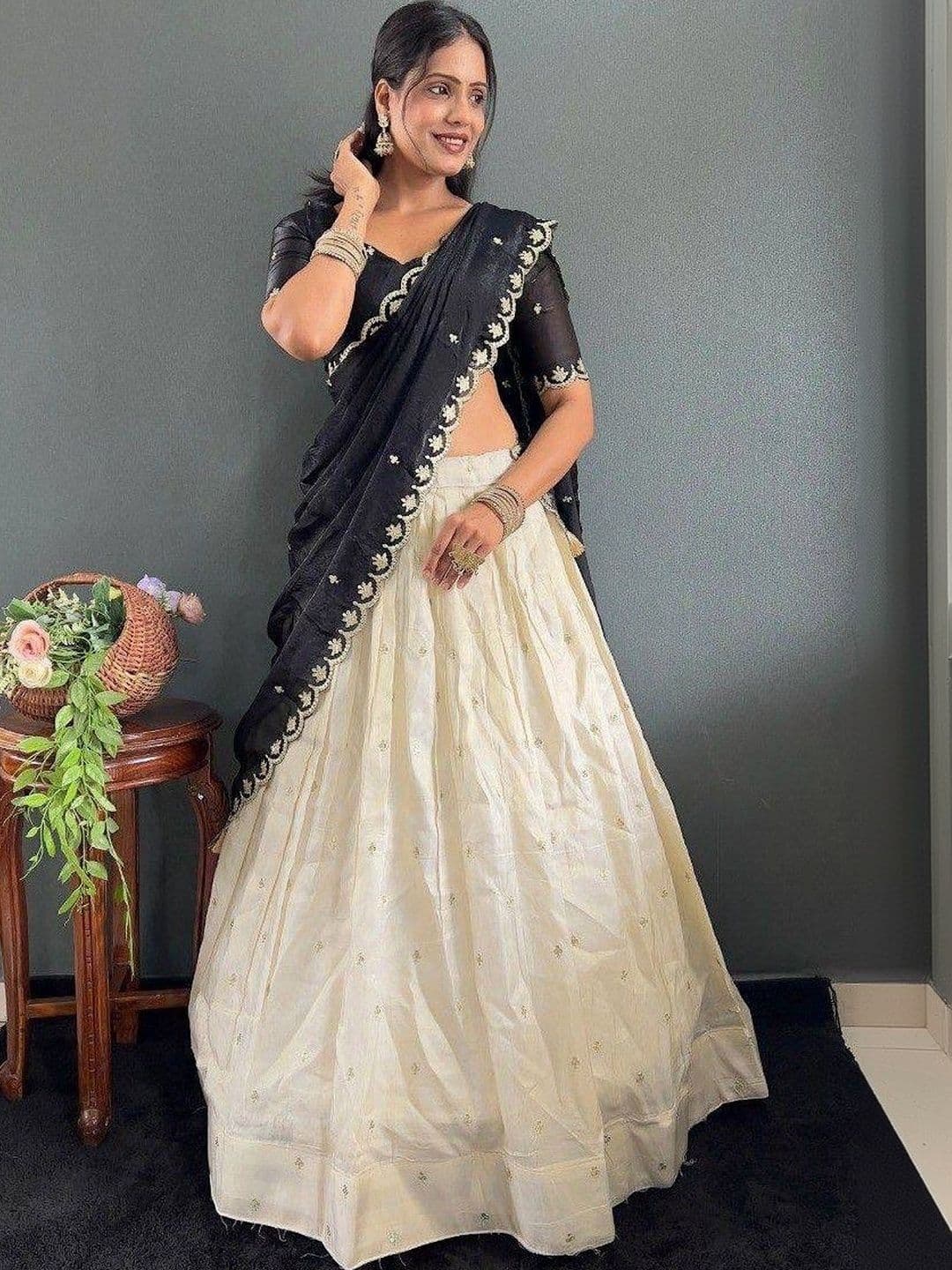 NAVLAKHI Embroidered Sequinned Semi-Stitched Lehenga & Unstitched Blouse With Dupatta - view 1