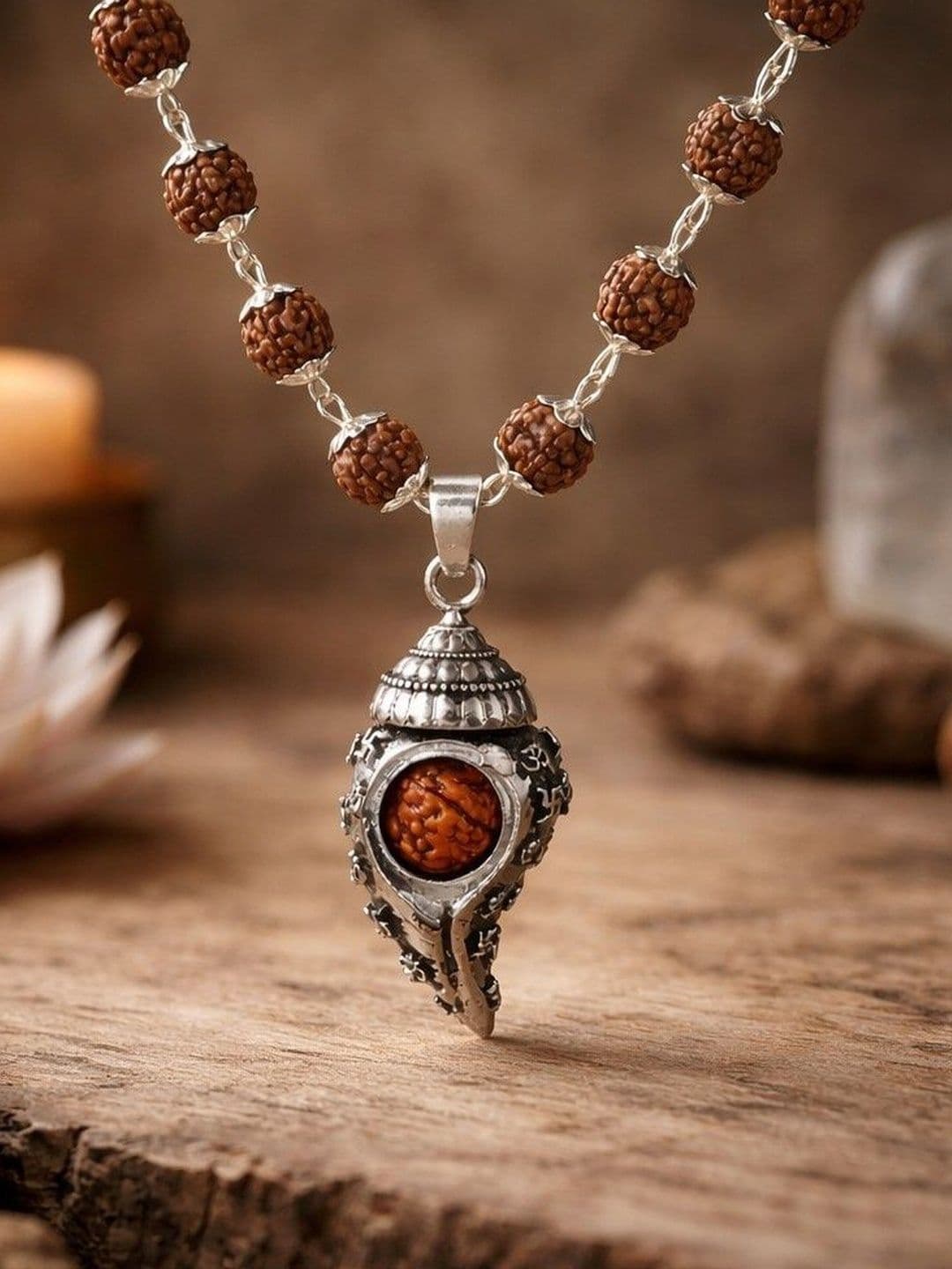Japam Unisex Silver-Plated Shiv Shankh Rudraksha Mala - view 1
