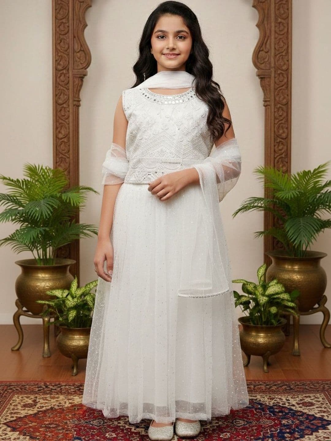 Aarika Girls Embellished Ready to Wear Lehenga & Blouse With Dupatta - view 1