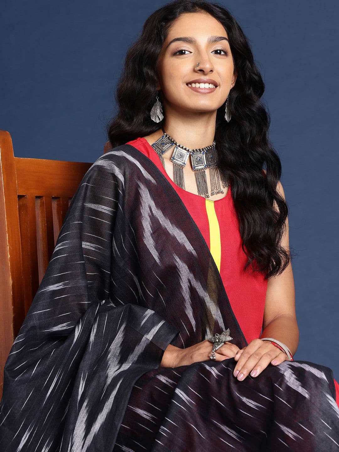 Taavi Woven Design Pure Cotton Ikat Dupatta - view 1