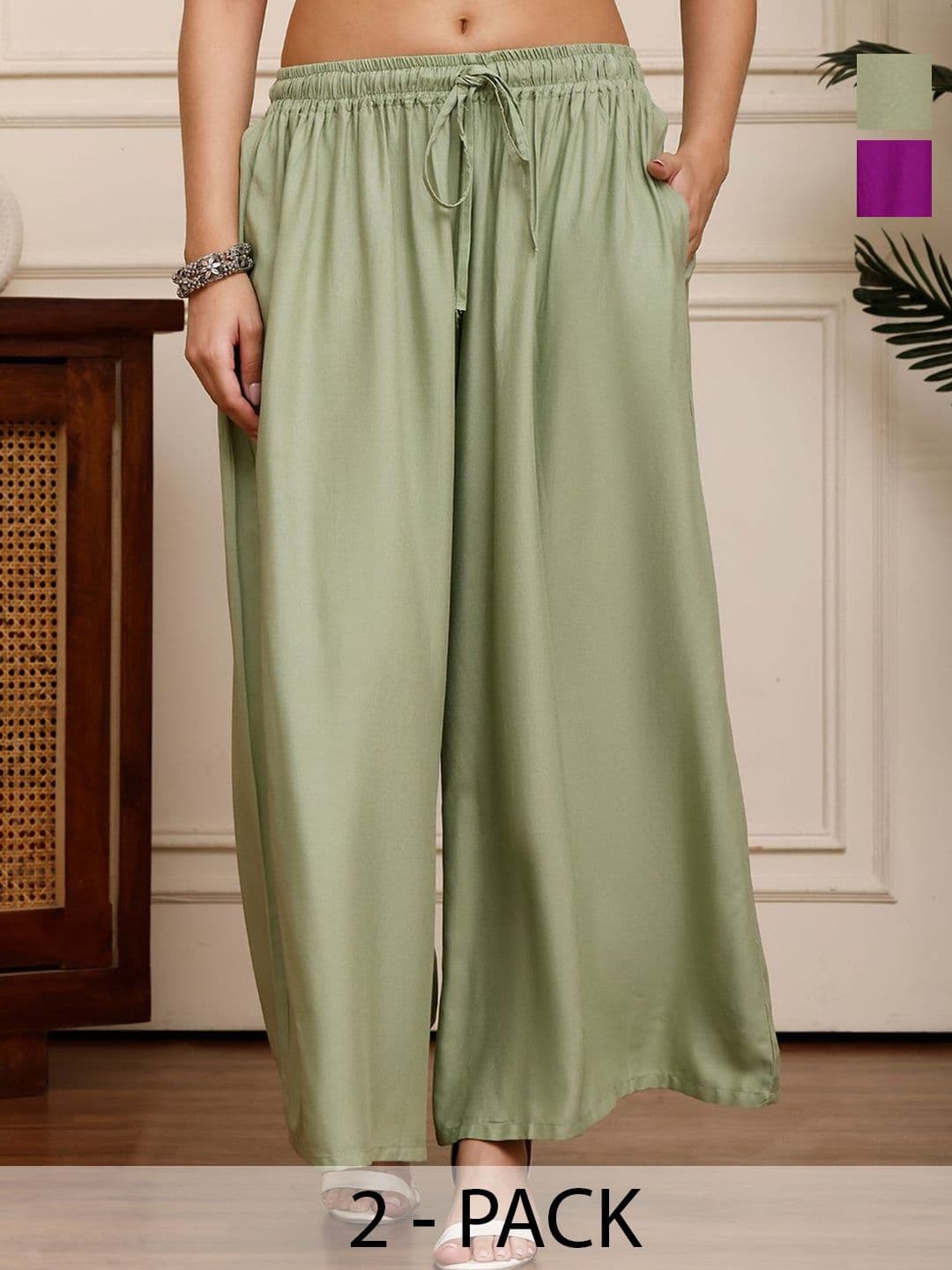 KALINI Women 2 Flared Ethnic Palazzos - view 1