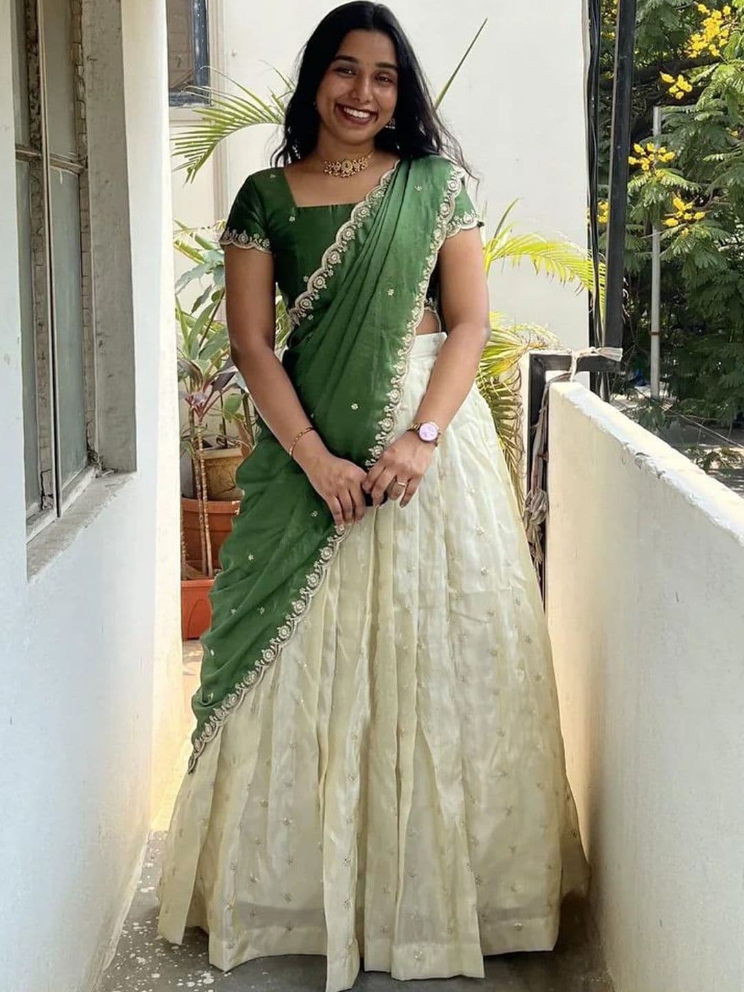 NAVLAKHI Embroidered Sequinned Semi-Stitched Lehenga & Unstitched Blouse With Dupatta - view 1