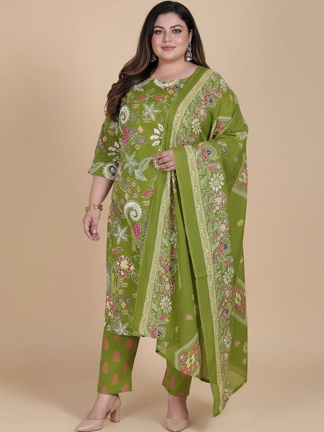 Sztori Women Floral Printed Regular Pure Cotton Kurta with Trousers & With Dupatta - view 1
