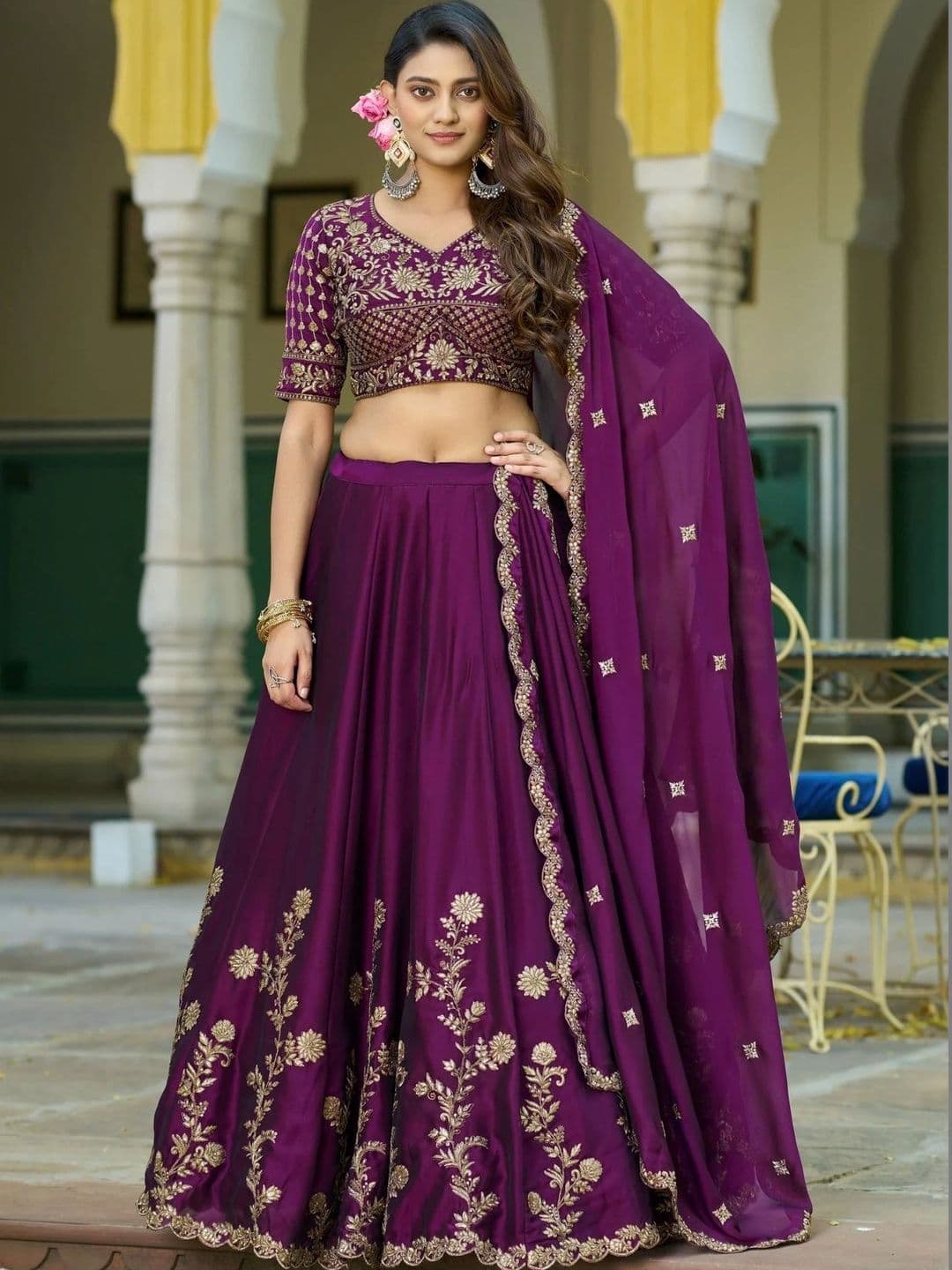 Fusionic Embroidered Thread Work Semi-Stitched Lehenga & Unstitched Blouse With Dupatta - view 1