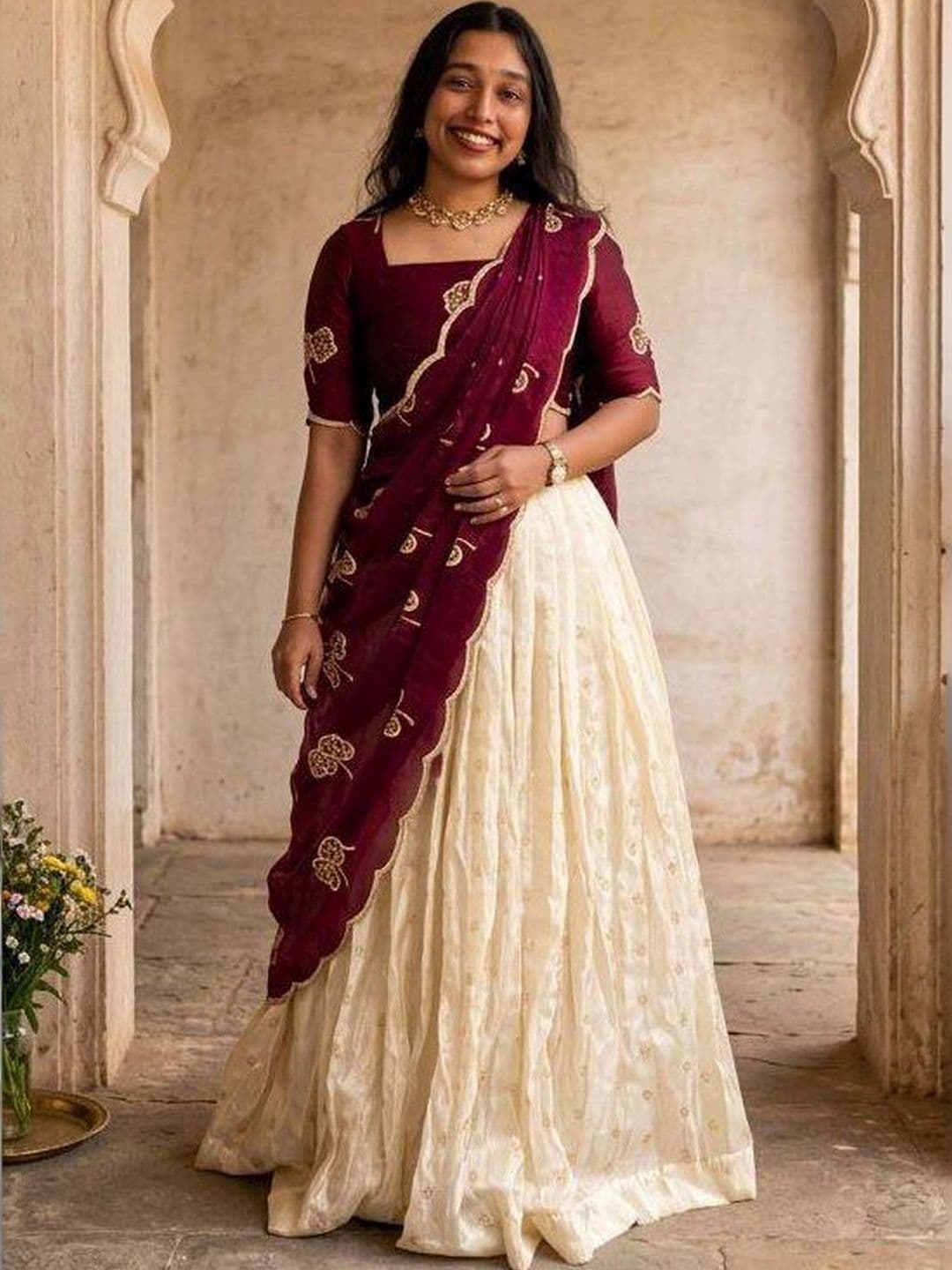 NAVLAKHI Embroidered Sequinned Semi-Stitched Lehenga & Unstitched Blouse With Dupatta - view 1