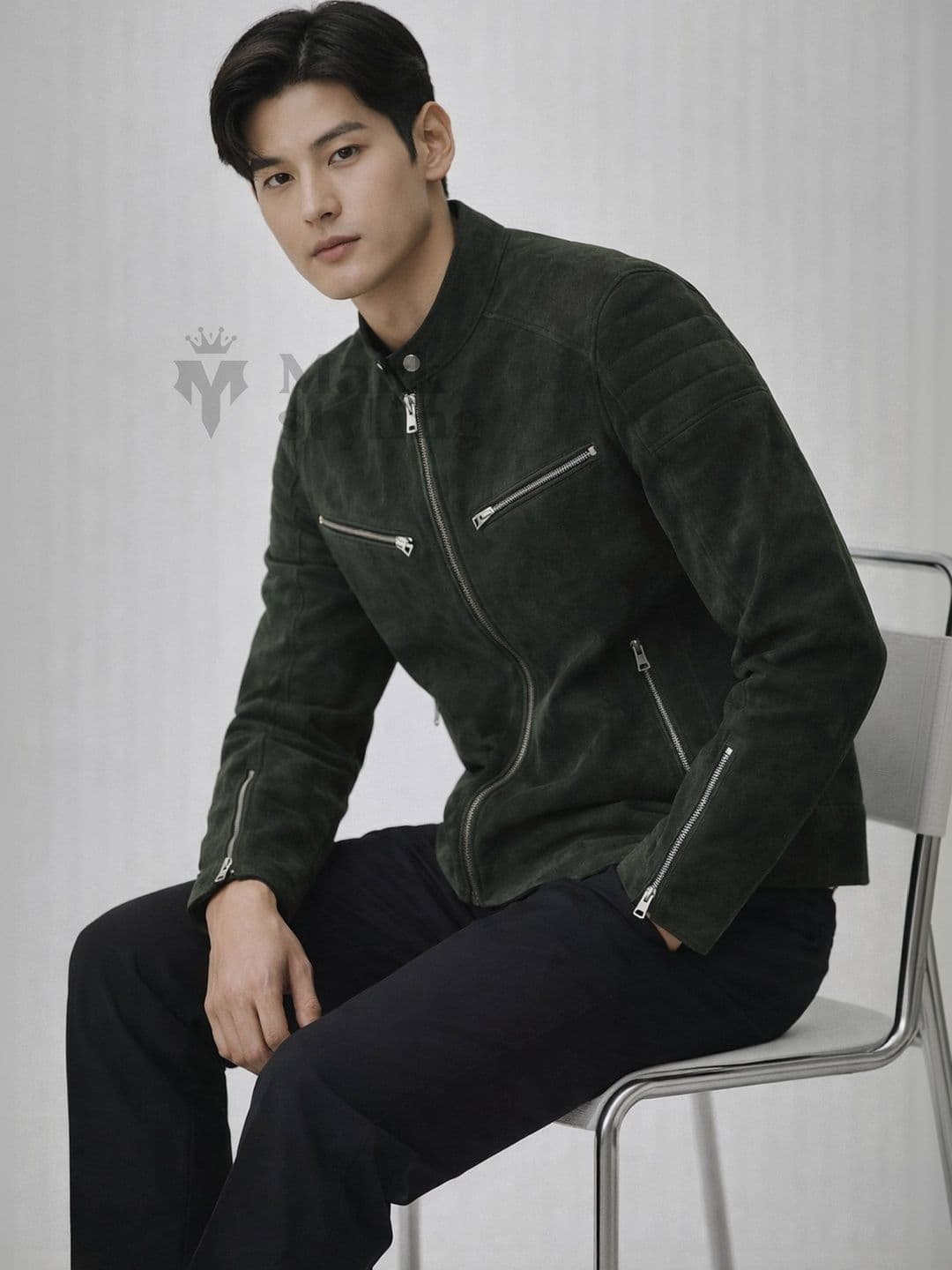 Mark Styling Men Leather Biker Jacket - view 1