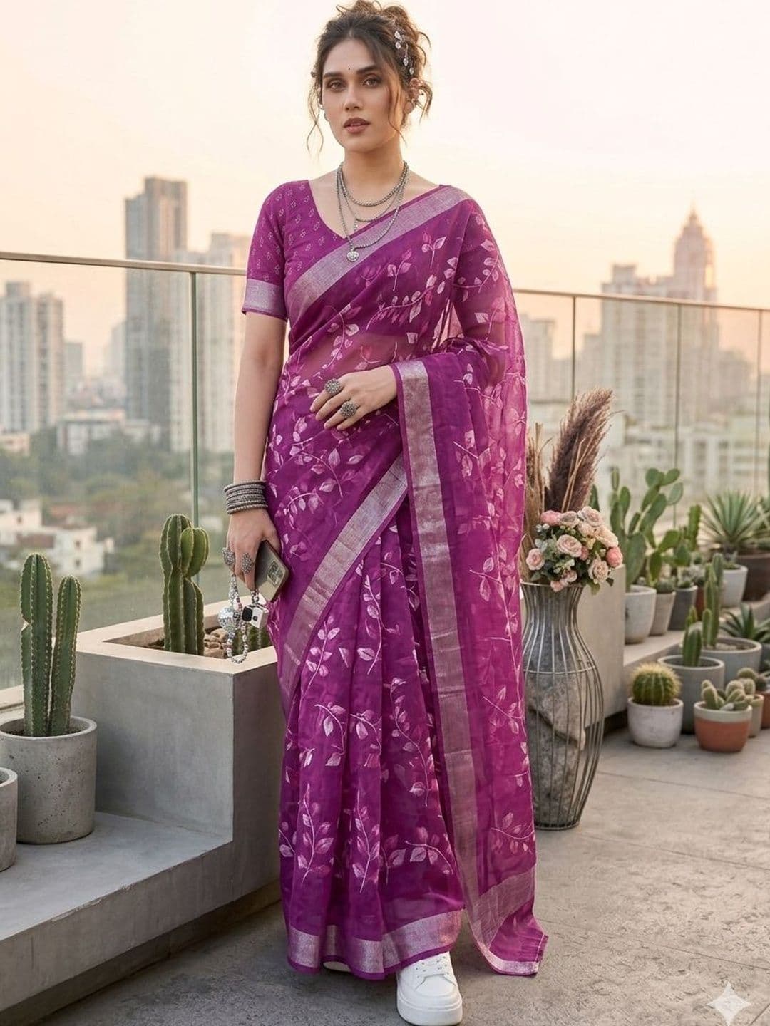 Moda Rapido Floral Linen Blend Saree - view 1